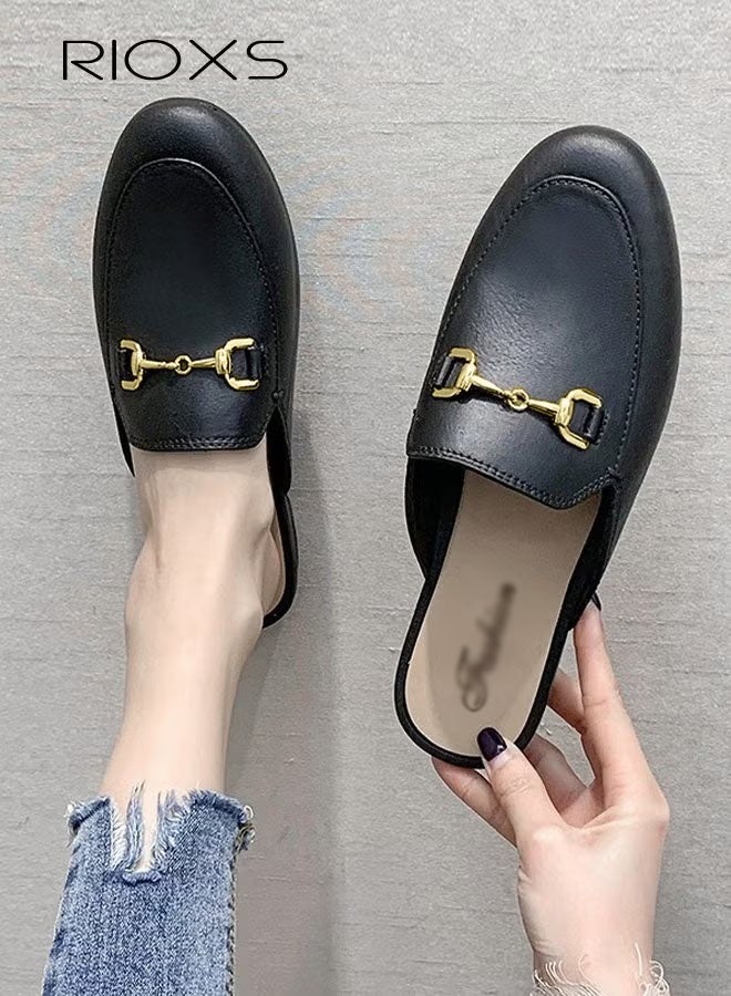 ريوكس حذاء نسائي مسطح بإبزيم مسطح، صندل مغلق من الأمام مغلق من الأمام مريح عصري، حذاء مسطح بدون ظهر، حذاء مسطح بدون كعب، صندل عصري بنعل مرن غير قابل للانزلاق، سهل الارتداء والخلع - Image 4