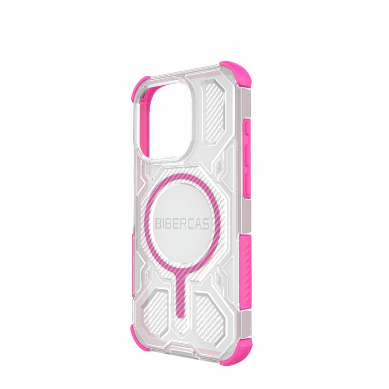 BIBERCAS For Iphone 15 Pro Transparent Color Series Magsafe Air Bag Shockproof Phone Case(Pink) - Image 3