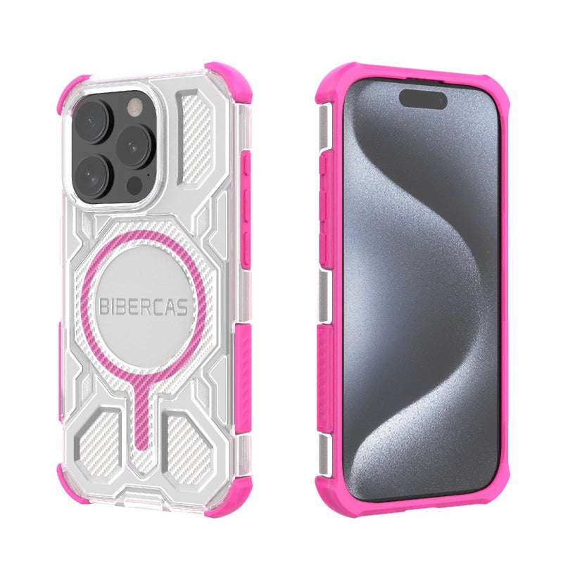 BIBERCAS For Iphone 15 Pro Transparent Color Series Magsafe Air Bag Shockproof Phone Case(Pink) - Image 1