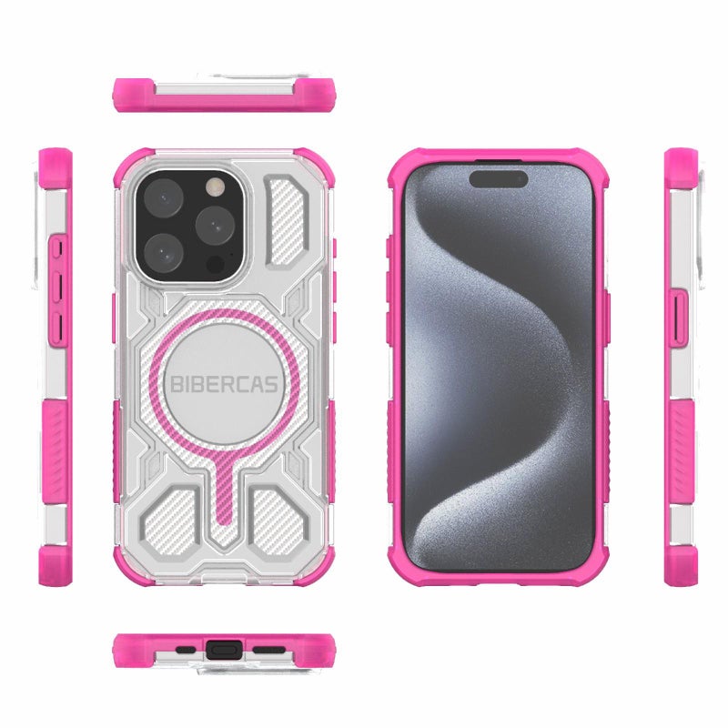 BIBERCAS For Iphone 15 Pro Transparent Color Series Magsafe Air Bag Shockproof Phone Case(Pink) - Image 2