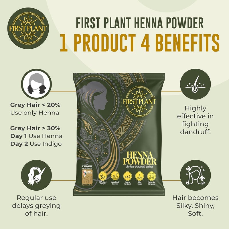 FIRST PLANT Premium Rajasthani HENNA POWDER 100 ORGANIC Henna with GI Tag for Hair Colour and Hair Care Pack of 2 x 400g - Image 4