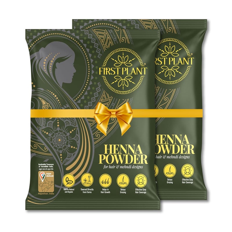 FIRST PLANT Premium Rajasthani HENNA POWDER 100 ORGANIC Henna with GI Tag for Hair Colour and Hair Care Pack of 2 x 400g - Image 1