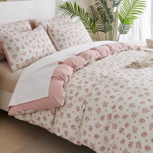 BUPIRD Comforter Queen Set Floral 3 Pieces Soft Cute Fresh Floral Bedding Lightweight Garden Style Floral Botanical Comforter for All Seasons and 2 Pillowcases - Image 3