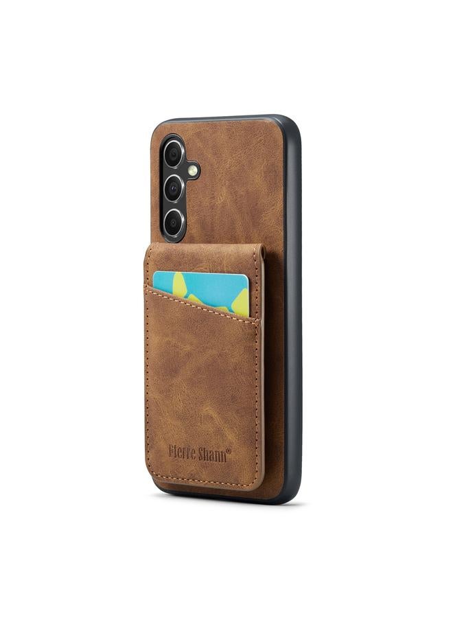 FIERRE SHANN Case For Samsung Galaxy A54 5G Fierre Shann Crazy Horse Card Holder Back Cover PU Phone Case  - Image 1