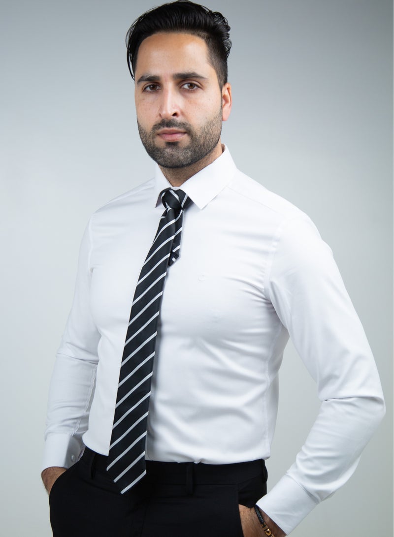 كافانا قميص رجالي رسمي من CAVANA بمقاس نحيف، مزيج من القطن الأبيض  - Image 1