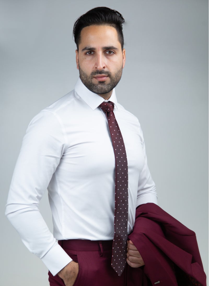 كافانا قميص رجالي رسمي من CAVANA بمقاس نحيف، مزيج من القطن الأبيض  - Image 2