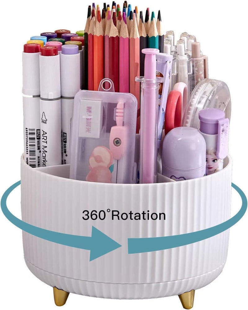 INKULTURE 360-Degree Rotating Pen Holder for Desk, Desk Organizers and Accessories with 5 Compartments Pencil Organizer, Art Supply Storage Box Caddy for Office and Home, White - Image 1