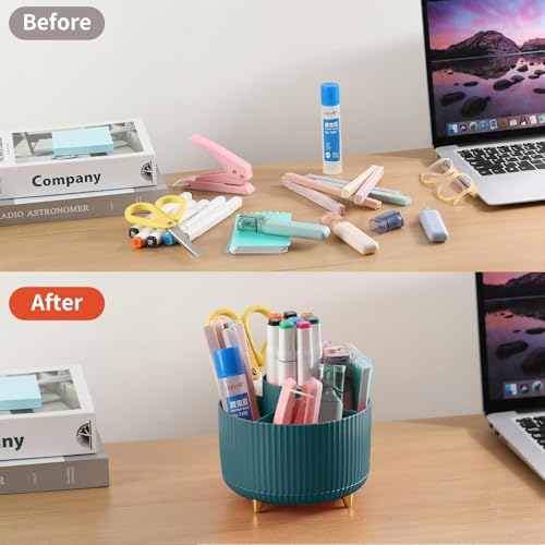 INKULTURE 360-Degree Rotating Pen Holder for Desk, Desk Organizers and Accessories with 5 Compartments Pencil Organizer, Art Supply Storage Box Caddy for Office and Home, White - Image 4