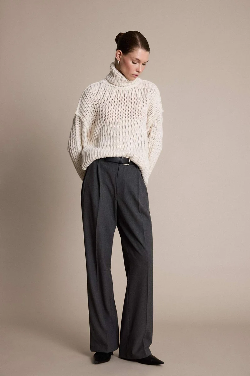 ديفاكتو Wide Leg High Waist Straight Leg Trousers