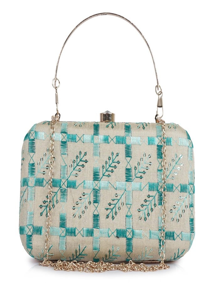 NORVE PU Metal Classy Elegant Embroidery Unique Design Crossbody Side Clutch Purse For Women - Image 1