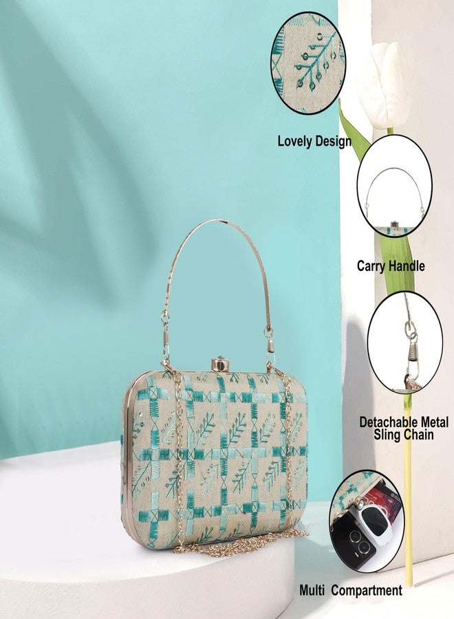 NORVE PU Metal Classy Elegant Embroidery Unique Design Crossbody Side Clutch Purse For Women - Image 2