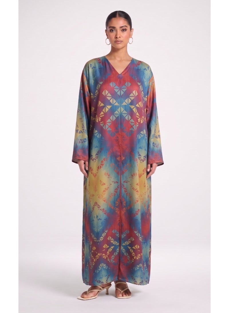 Next Abaya Multicolor Printed Silk Abaya - Image 1