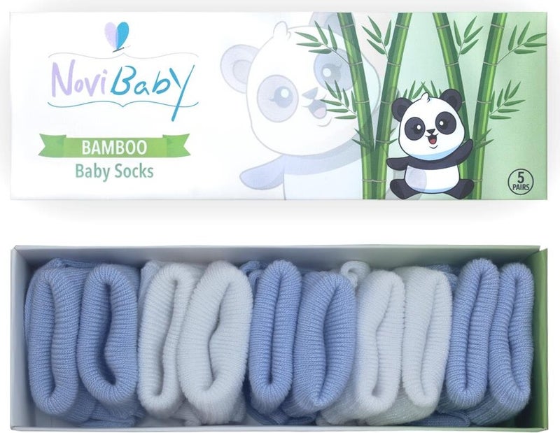 Novibaby 5-Piece Bamboo Newborn Baby Socks I Bluemy I 0-6 Months  - Image 1