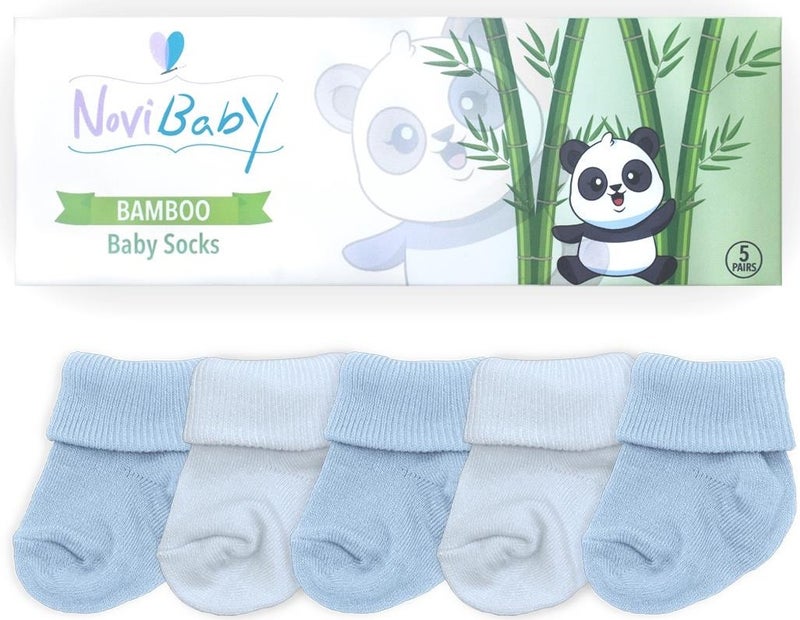 Novibaby 5-Piece Bamboo Newborn Baby Socks I Bluemy I 0-6 Months  - Image 3