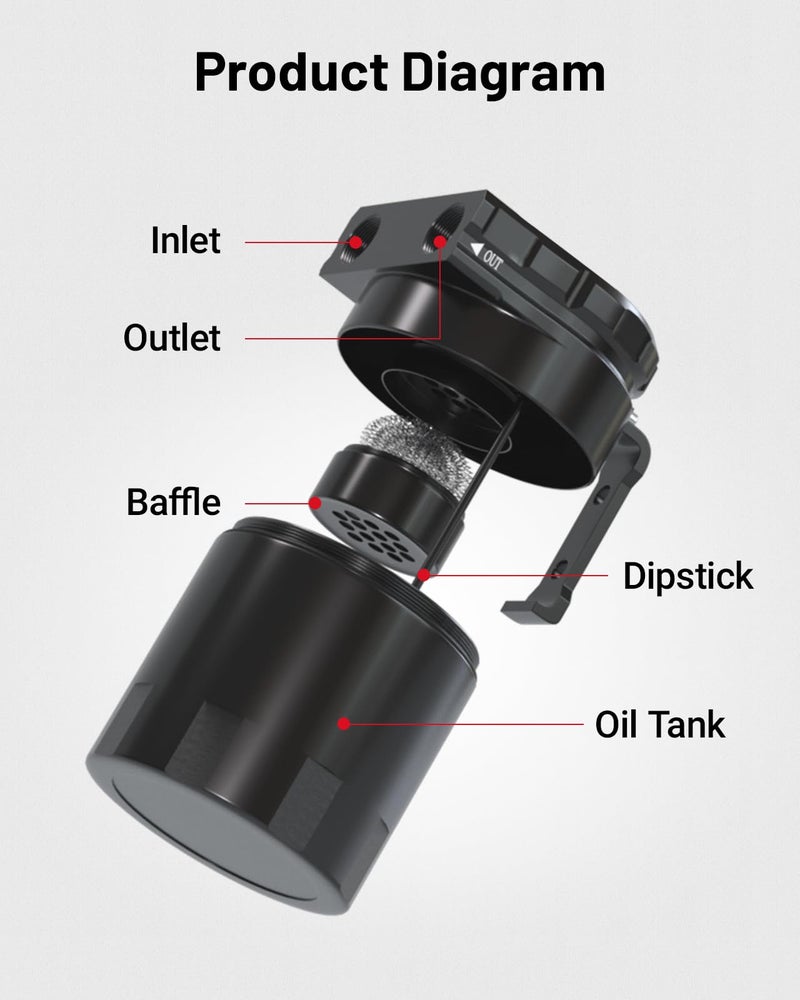 EVIL ENERGY Oil Catch Can, Universal Baffled Catch Can Kit with NBR Fuel Hose, 300ml Aluminum Air Oil Separator Tank for PCV System - Image 2