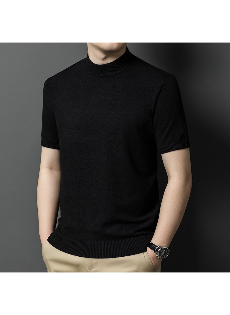 Generic - Mens Wool-Containing Half-High Collar Knitwear Short-Sleeved Slim-Fit Fashionable All-Match Base-Layer Shirt Business Casual Inner T-Shirt for Men sapphire blue - Image 1