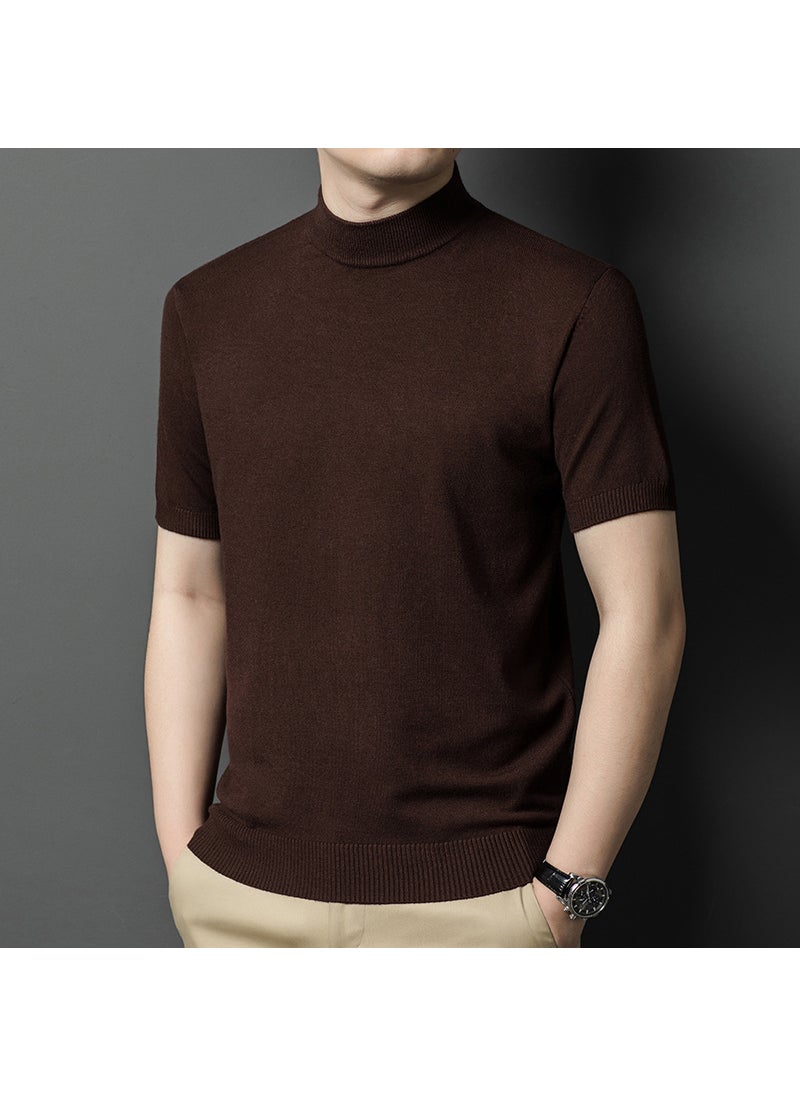 Generic - Mens Wool-Containing Half-High Collar Knitwear Short-Sleeved Slim-Fit Fashionable All-Match Base-Layer Shirt Business Casual Inner T-Shirt for Men sapphire blue - Image 1