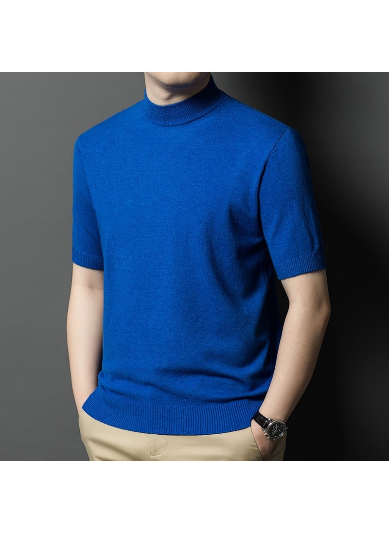 Generic - Mens Wool-Containing Half-High Collar Knitwear Short-Sleeved Slim-Fit Fashionable All-Match Base-Layer Shirt Business Casual Inner T-Shirt for Men sapphire blue - Image 1