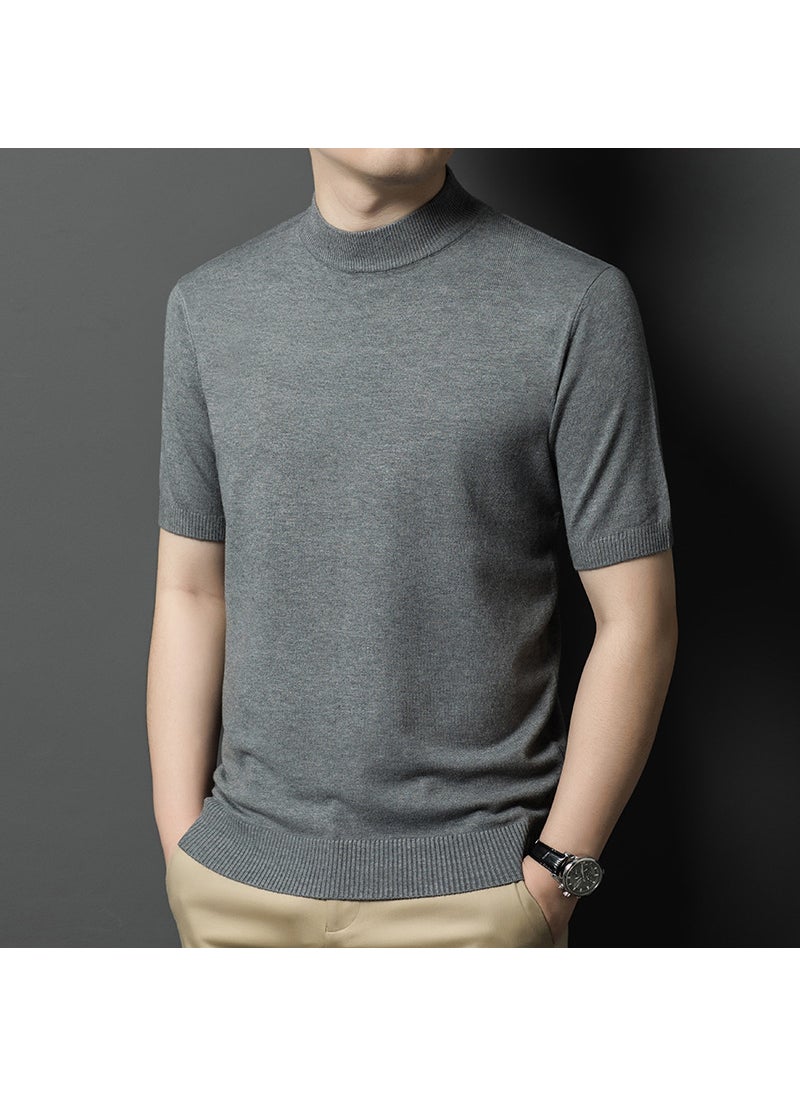 Generic - Mens Wool-Containing Half-High Collar Knitwear Short-Sleeved Slim-Fit Fashionable All-Match Base-Layer Shirt Business Casual Inner T-Shirt for Men sapphire blue - Image 1