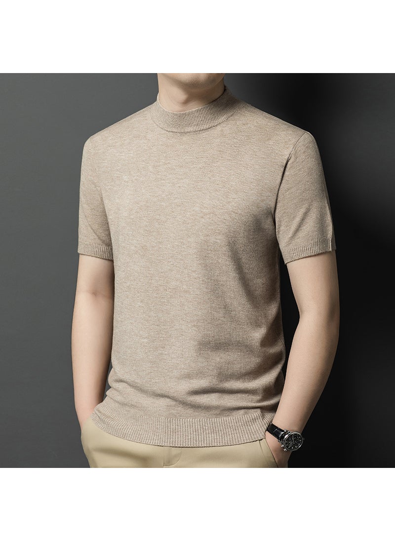 Generic - Mens Wool-Containing Half-High Collar Knitwear Short-Sleeved Slim-Fit Fashionable All-Match Base-Layer Shirt Business Casual Inner T-Shirt for Men sapphire blue - Image 1