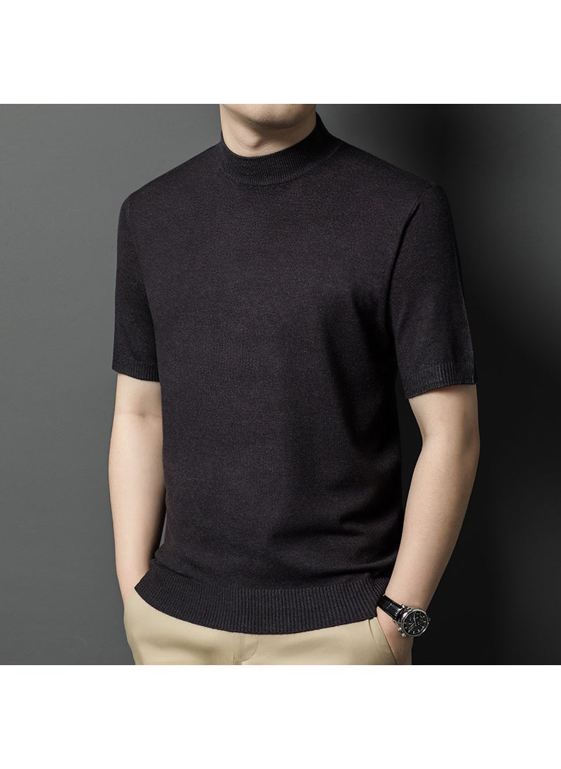 Generic - Mens Wool-Containing Half-High Collar Knitwear Short-Sleeved Slim-Fit Fashionable All-Match Base-Layer Shirt Business Casual Inner T-Shirt for Men sapphire blue - Image 1