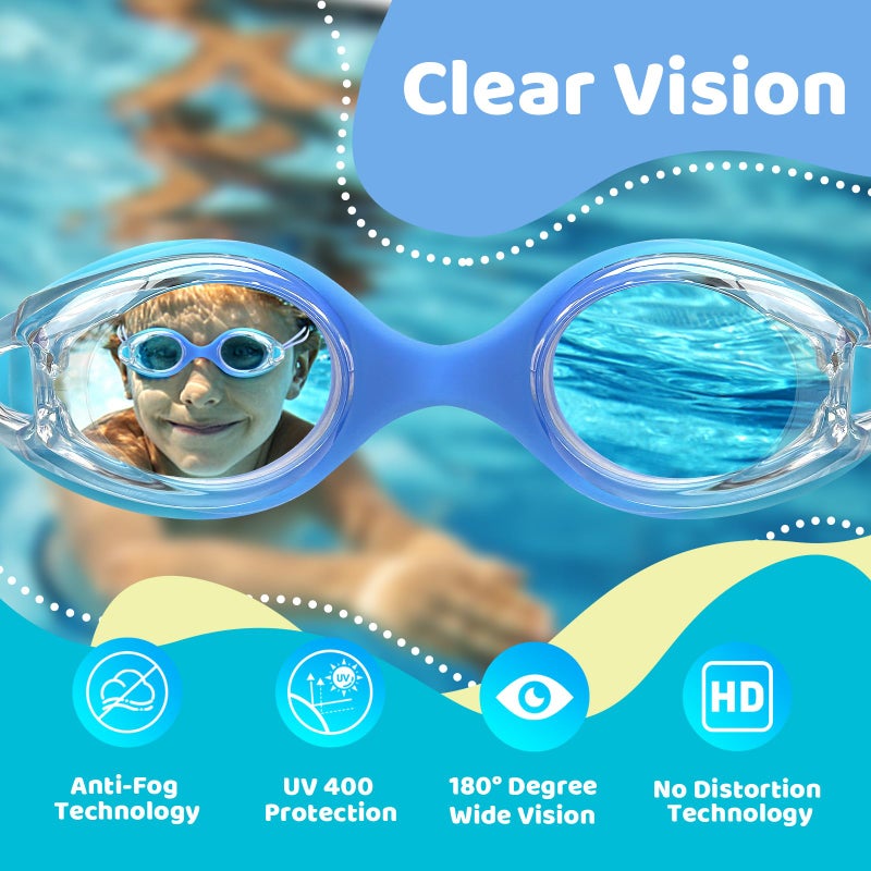 Vvinca Kids Swim Goggles with Bungee Strap No Leaking Anti Fog Toddler Goggles with Quick Adjust Ages 3-14 - Image 3