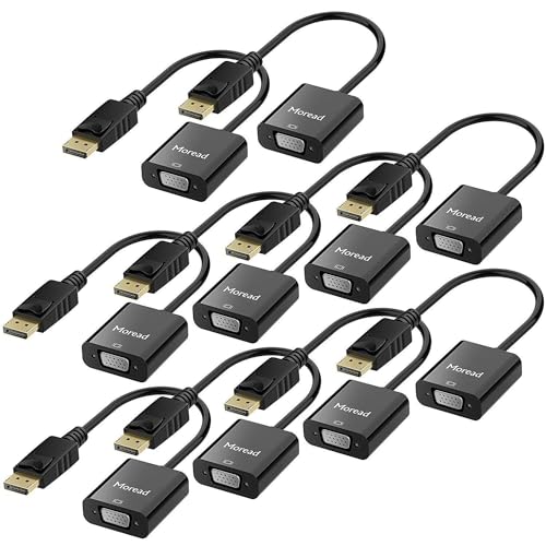 Moread DisplayPort (DP) to VGA Adapter, 10 Pack, Gold-Plated Display Port to VGA Adapter (Male to Female) Compatible with Computer, Desktop, Laptop, PC, Monitor, Projector, HDTV - Black - Image 1