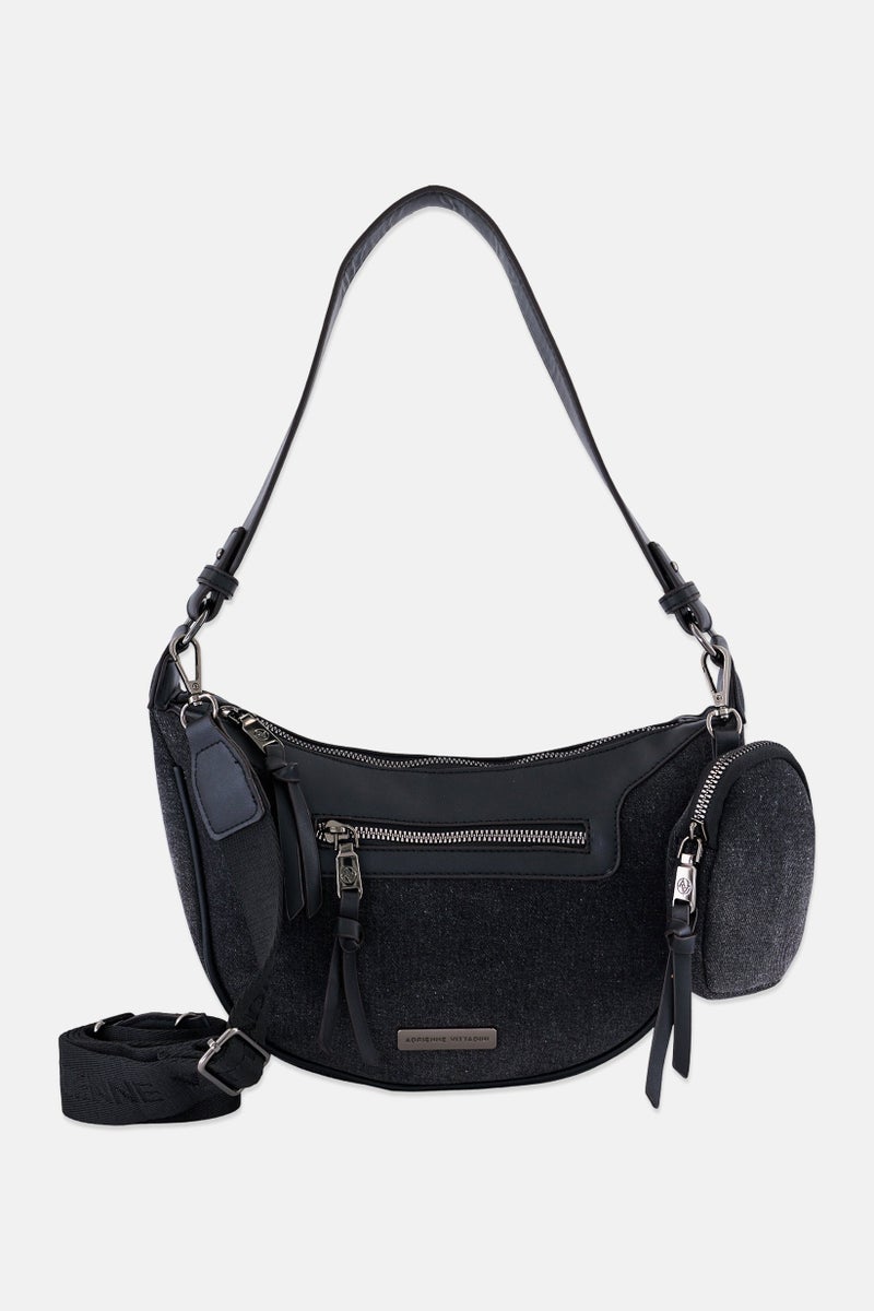 ADRIENNE VITTADINI Women Hardware Logo Cross Body Bag With Removable Pouch, Black - Image 1