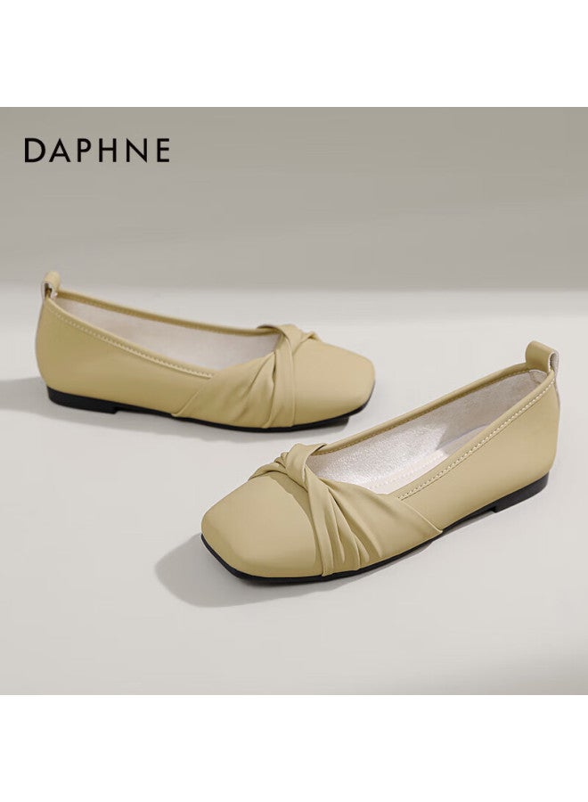 Daphne Women's Flats, Spring And Autumn French-style Gentle Evening Shoes, Flat White Loafers, Mom Shoes, Khaki Color, Size 35 - Image 1