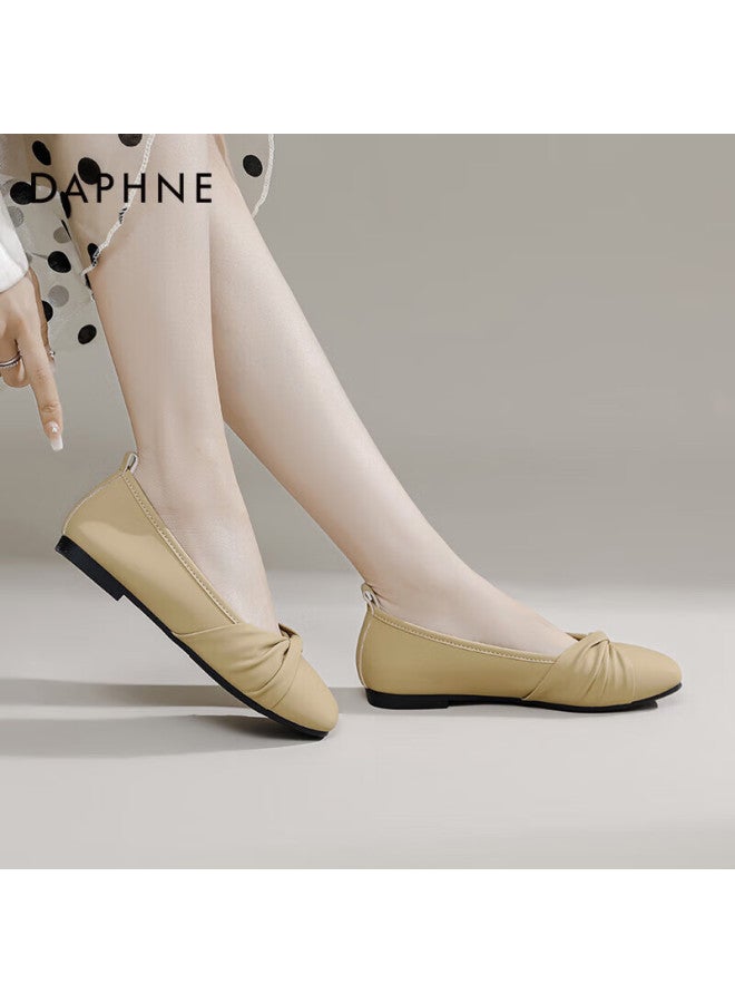Daphne Women's Flats, Spring And Autumn French-style Gentle Evening Shoes, Flat White Loafers, Mom Shoes, Khaki Color, Size 35 - Image 5