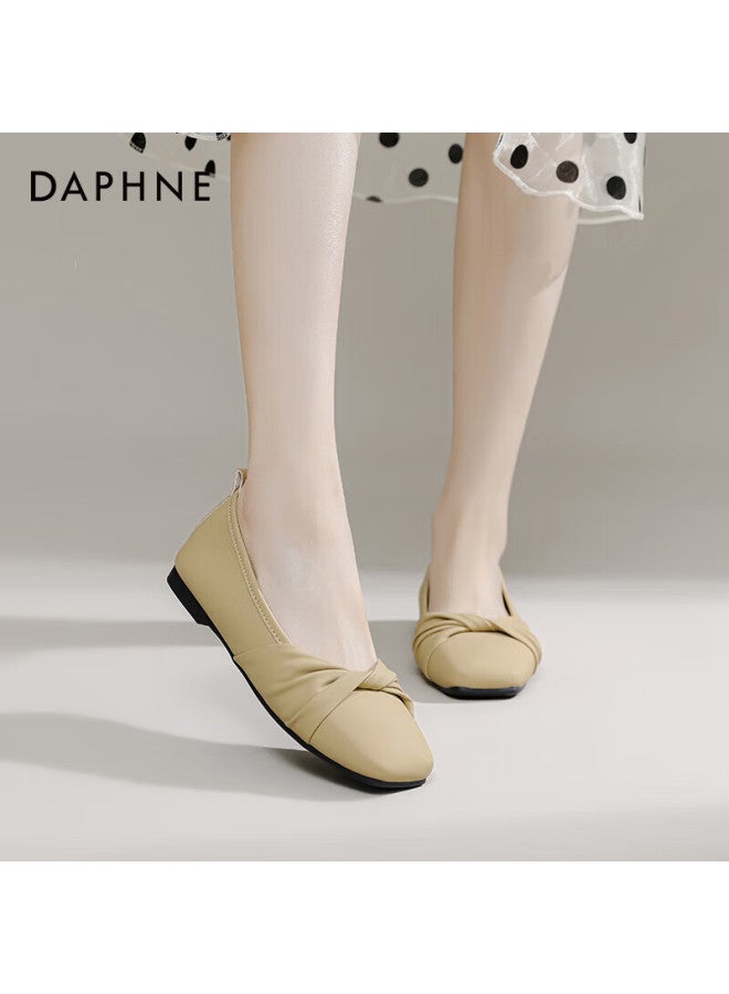 Daphne Women's Flats, Spring And Autumn French-style Gentle Evening Shoes, Flat White Loafers, Mom Shoes, Khaki Color, Size 35 - Image 2