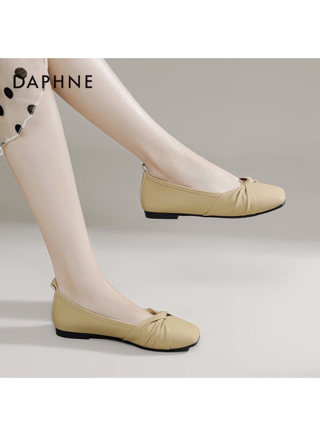 Daphne Women's Flats, Spring And Autumn French-style Gentle Evening Shoes, Flat White Loafers, Mom Shoes, Khaki Color, Size 35 - Image 4