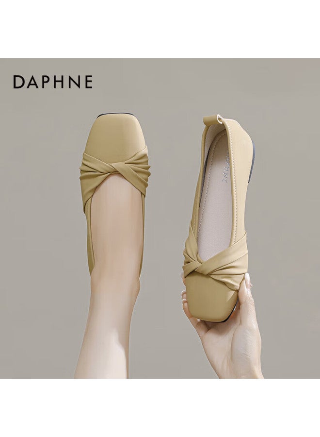 Daphne Women's Flats, Spring And Autumn French-style Gentle Evening Shoes, Flat White Loafers, Mom Shoes, Khaki Color, Size 35 - Image 3