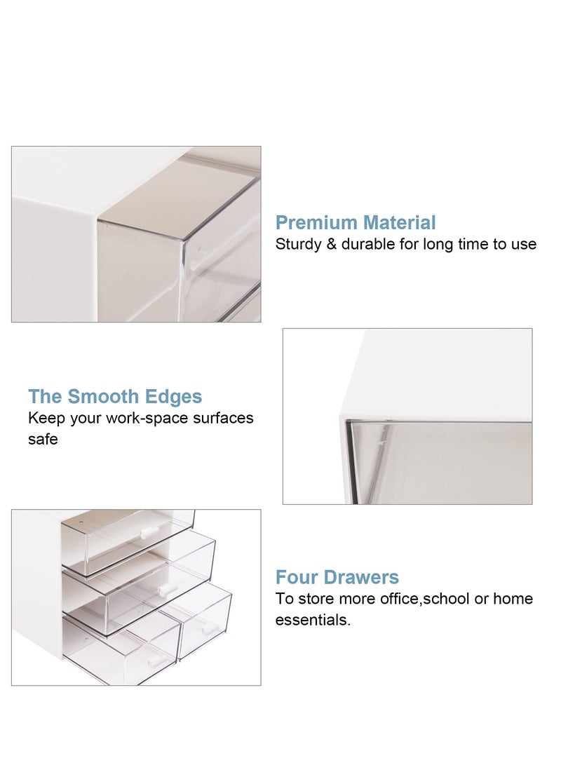 Excefore منظم مكتب مع درج، 4 أدراج لتخزين مستحضرات التجميل، منظم أدوات التجميل، ديكور مكتبي جمالي متعدد الوظائف للمكتب والمدرسة والمنزل - Image 4