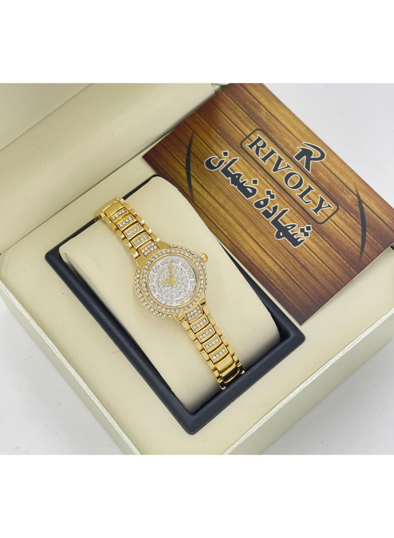 ريفولي ساعة يد نسائية من الفولاذ المقاوم للصدأ مرصعة بالكريستال