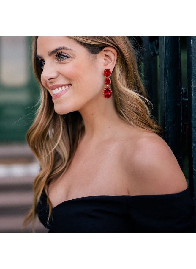EVER FAITH Women'S Crystal Gorgeous Party Square Oval Teardrop Dangle Earrings Red Gold-Tone  - Image 3
