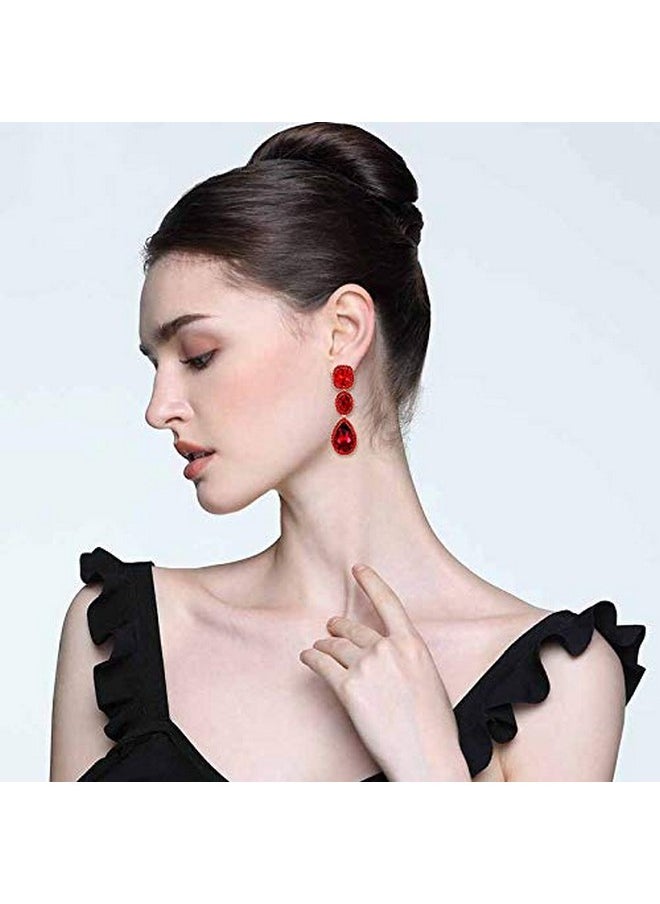 EVER FAITH Women'S Crystal Gorgeous Party Square Oval Teardrop Dangle Earrings Red Gold-Tone  - Image 2
