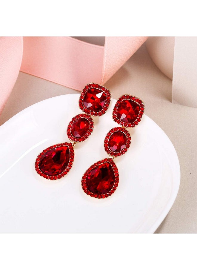 EVER FAITH Women'S Crystal Gorgeous Party Square Oval Teardrop Dangle Earrings Red Gold-Tone  - Image 4