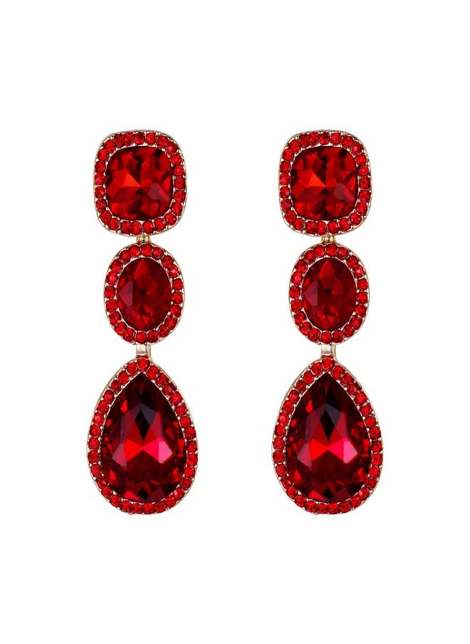EVER FAITH Women'S Crystal Gorgeous Party Square Oval Teardrop Dangle Earrings Red Gold-Tone  - Image 1
