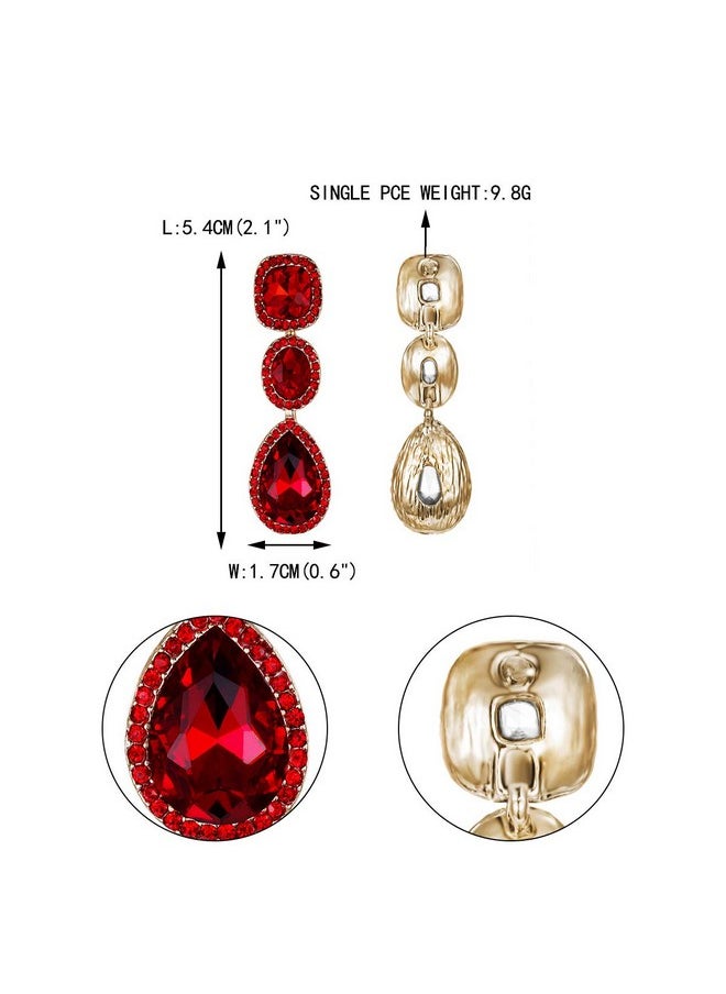 EVER FAITH Women'S Crystal Gorgeous Party Square Oval Teardrop Dangle Earrings Red Gold-Tone  - Image 5
