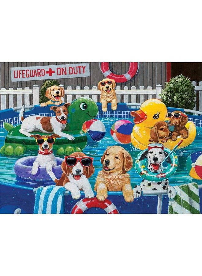 500 Piece Jigsaw Puzzle For Adults 18" X 24"  Puppy Pool Party 500 Pc Summer Swimming Dog Jigsaw By Artist William Vanderdasson - Image 1