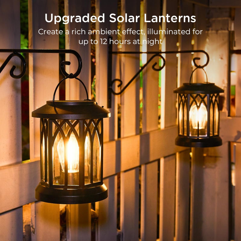 WdtPro Solar Lanterns Outdoor Waterproof, Upgraded Bright Hanging Solar Lights for Outside,Solar Powered Lanterns Lighting LED for Garden Patio Yard Decorative 2 Pack (Warm Light) - Image 2