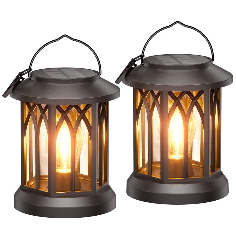 WdtPro Solar Lanterns Outdoor Waterproof, Upgraded Bright Hanging Solar Lights for Outside,Solar Powered Lanterns Lighting LED for Garden Patio Yard Decorative 2 Pack (Warm Light) - Image 1