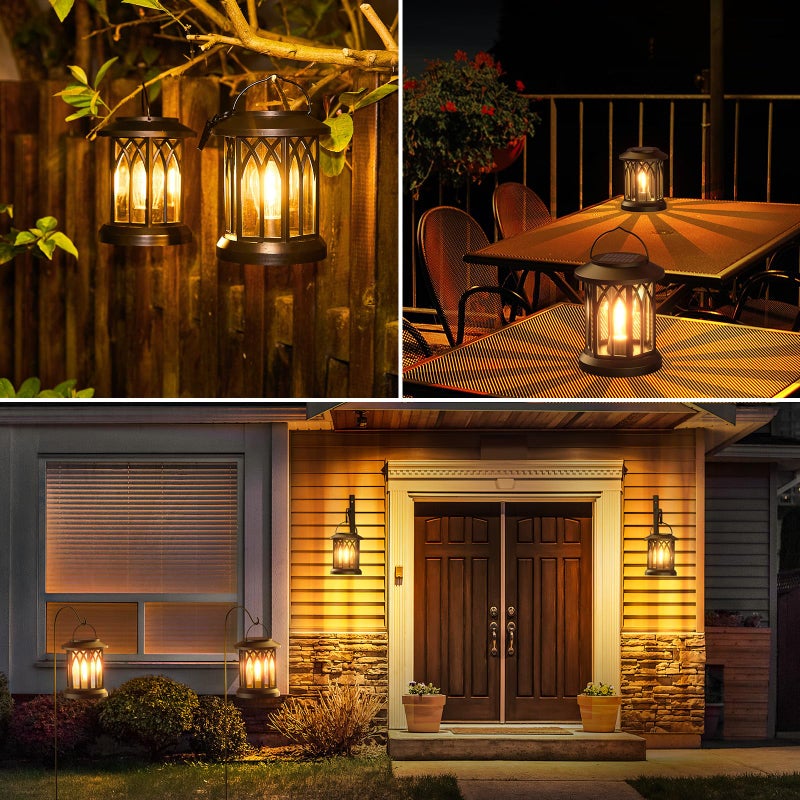 WdtPro Solar Lanterns Outdoor Waterproof, Upgraded Bright Hanging Solar Lights for Outside,Solar Powered Lanterns Lighting LED for Garden Patio Yard Decorative 2 Pack (Warm Light) - Image 4