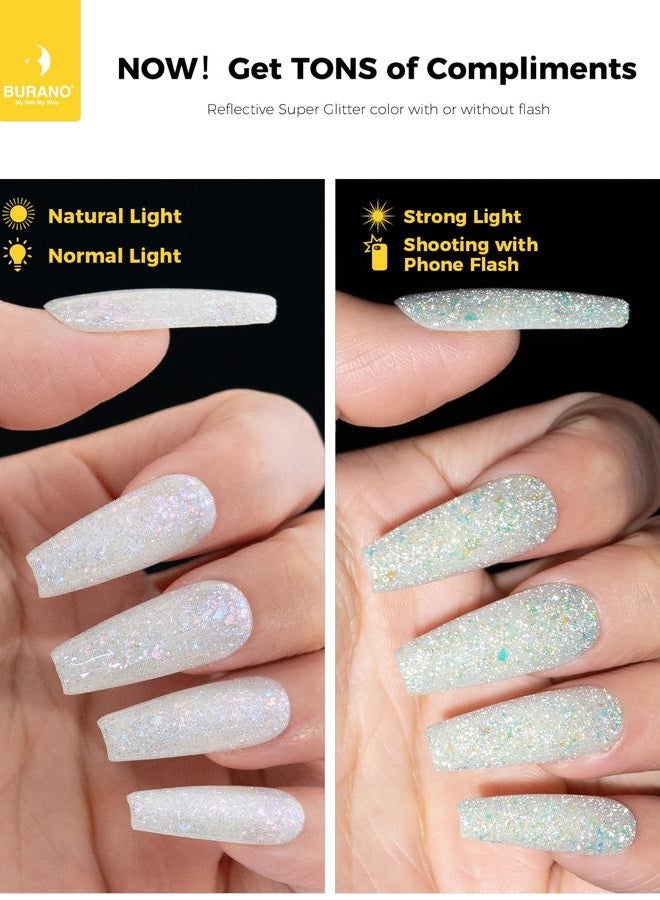 BURANO Reflective UV Gel Nail Polish, Gel Colours for Nails 7.3 ml Glitter Nail Gel, UV Glitter Nail Polish Glitter Nail Polish Gel Nails Metallic Mirror Effect (YH11) - Image 4
