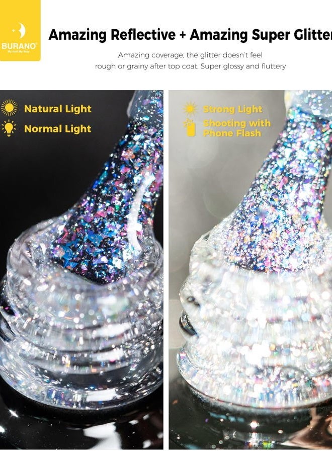 BURANO Reflective UV Gel Nail Polish, Gel Colours for Nails 7.3 ml Glitter Nail Gel, UV Glitter Nail Polish Glitter Nail Polish Gel Nails Metallic Mirror Effect (YH11) - Image 2