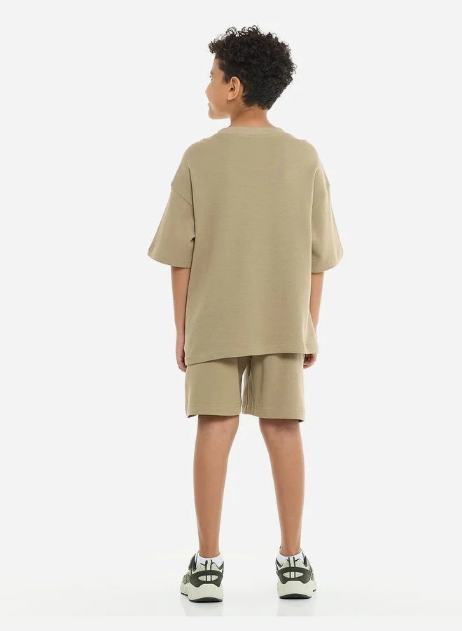 فكتور اند جين Victor And Jane Boys Textured Oversized T-Shirt and Shorts Set