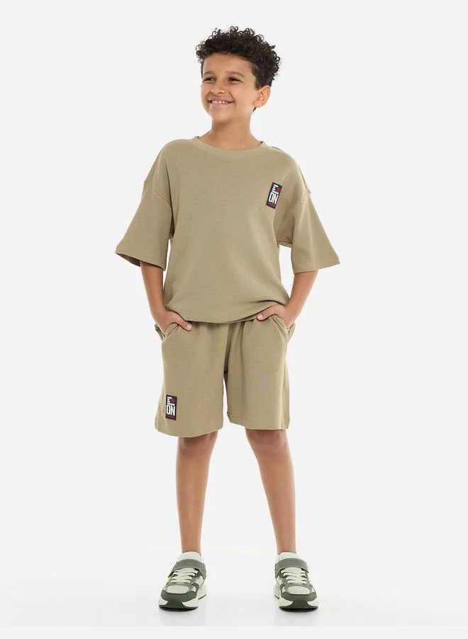 فكتور اند جين Victor And Jane Boys Textured Oversized T-Shirt and Shorts Set