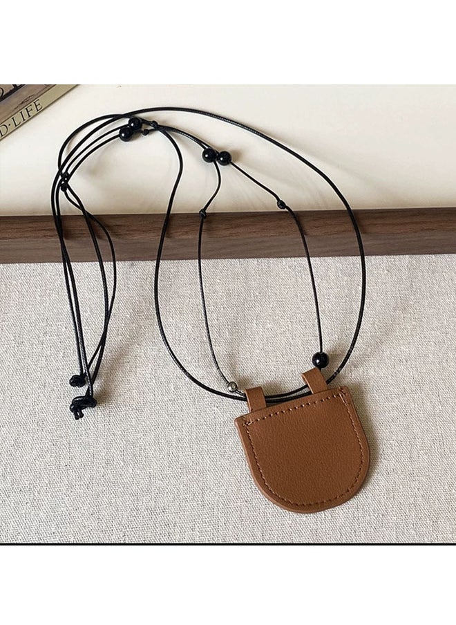 Generic - Korean-style Long Leather Pull-out key Pouch Neck Accessory With Magnetic Multi-functional Leather Sunglasses Clip Necklace. - Image 1