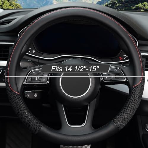 KAFEEK Steering Wheel Cover, Universal 15 inch, Microfiber Leather Viscose, Breathable, Anti-Slip,Warm in Winter and Cool in Summer, Black - Image 2